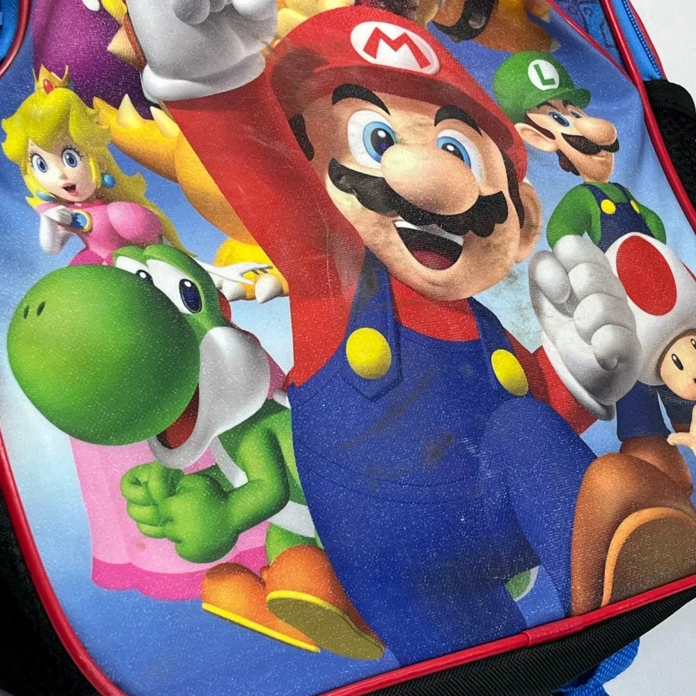 Nintendo Super Mario Backpack Kids Blue Red Polyester Graphic School Bag 16 inch